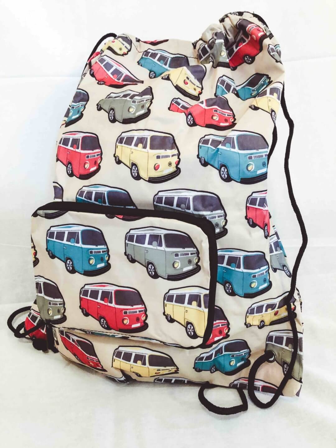 Eco Chic Camper Vans Foldable Drawstring Bag Beige New Horizon